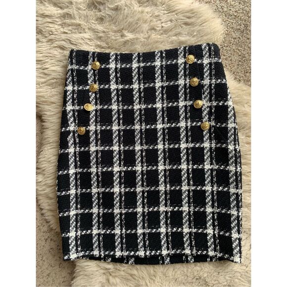 Generation Love Boucle Plaid Mini Skirt with Gold Button Detailing Black Size XS - Picture 3 of 12